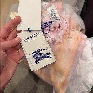 Burberry Giant Check Wool-Silk Gauze Pink and Orange Scarf